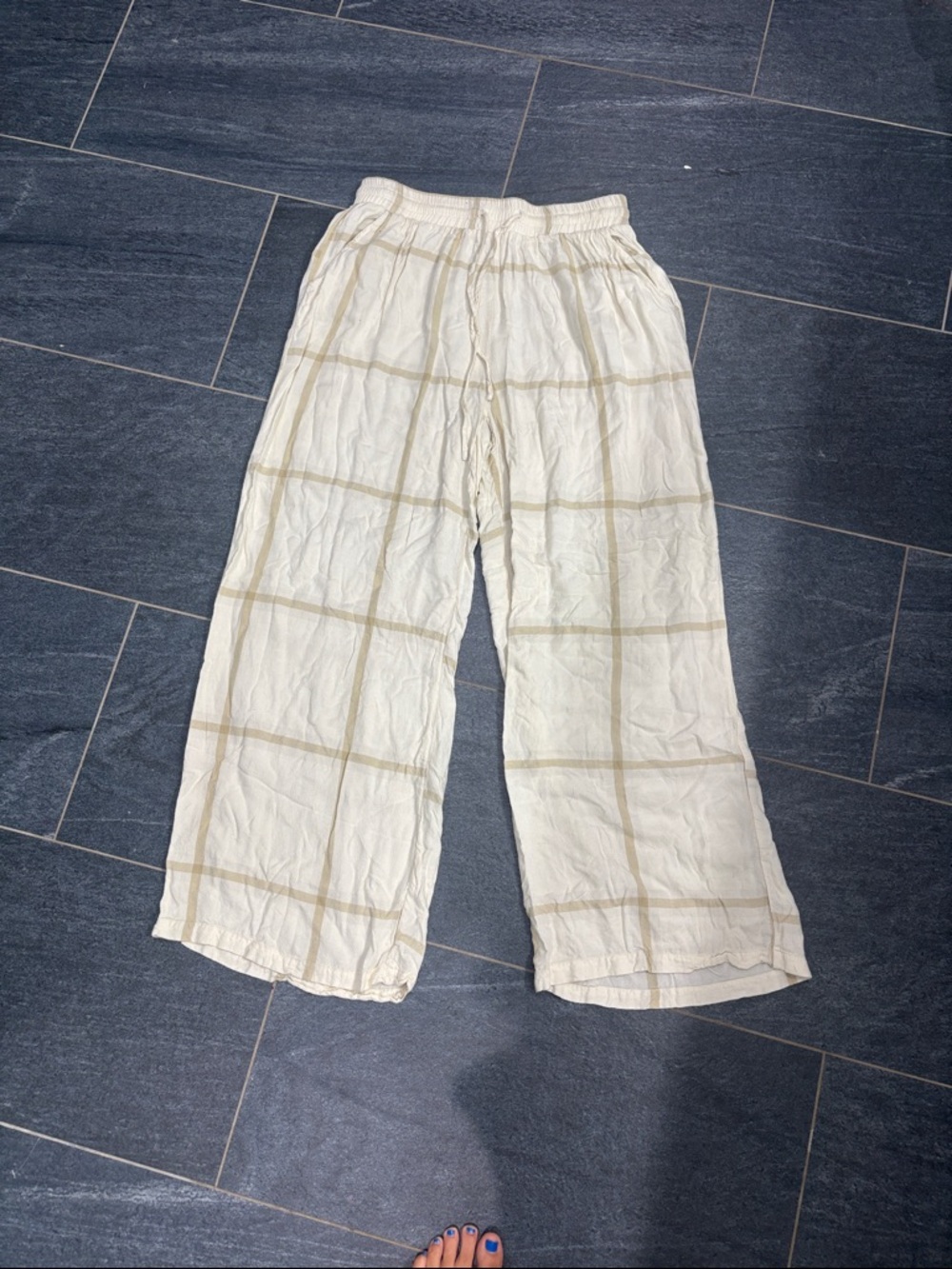 WeWoreWhat Cream Plaid Wide-Leg Lounge Trousers